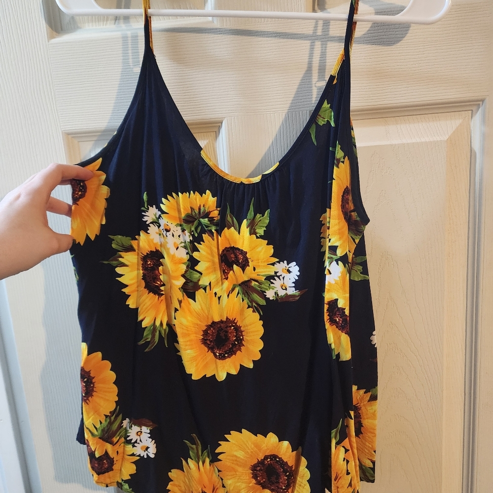 Dark Blue Sunflower Flowy Tank